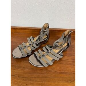 Croft & Barrow Ortholite Pewter Metallic Gladiator Strappy Wedge Sandals 8M